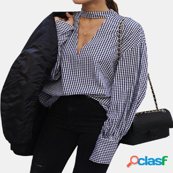 Manta com decote em v manga longa Plus blusa de tamanho para