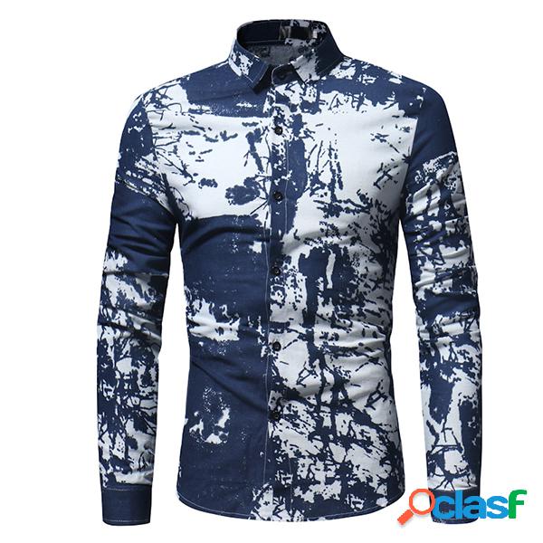 Men Casual Printing Single Breasted Slim Fit Camisas