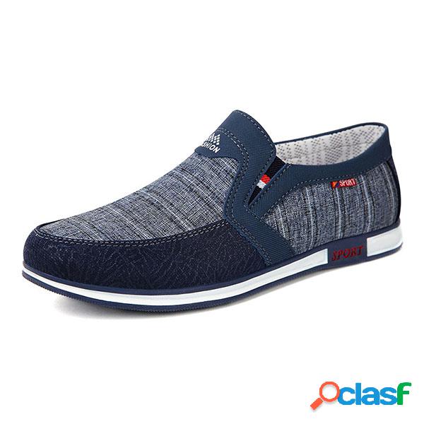 Men Color Blocking Fabric Soft Slip Ons Casual Shoes