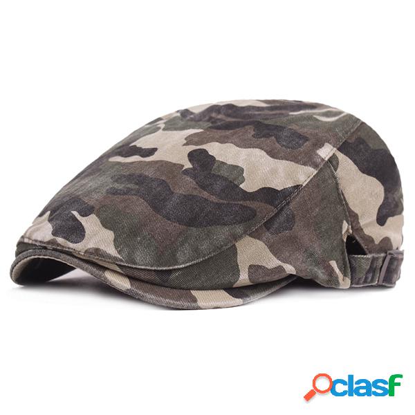 Men Cotton Camuflagem Beret Caps Newsboy Buckle ajustável