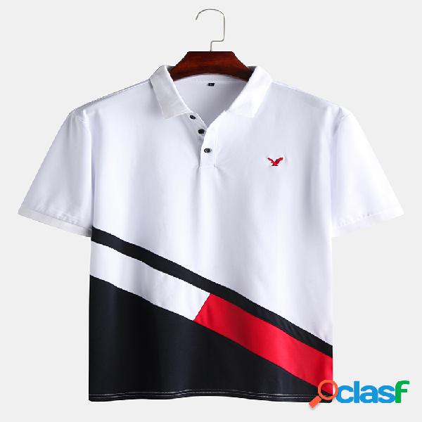 Men Cotton Color Matching manga curta Sport Golf Camisa