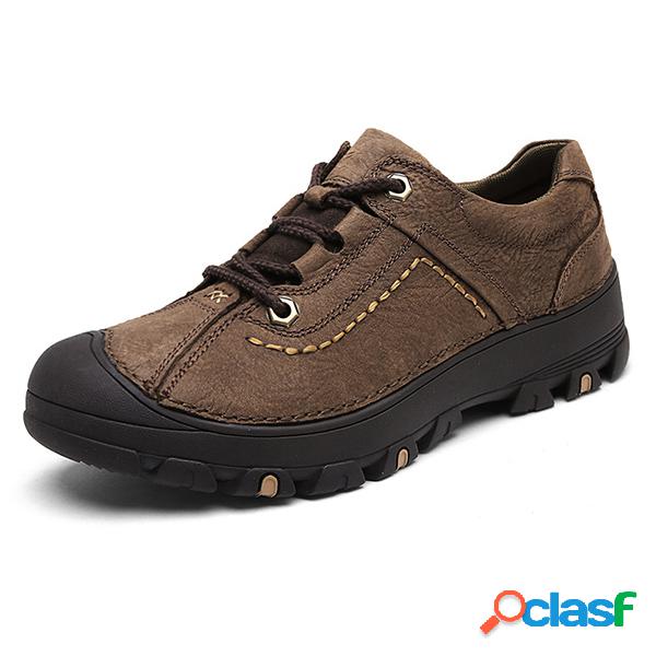 Men Cow Leather Anti-collision Lace Up Outdoor Casual Shoes