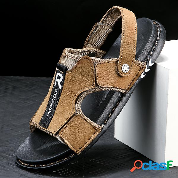 Men Cow Leather Splicing Confortável Adjustabler Heel Strap