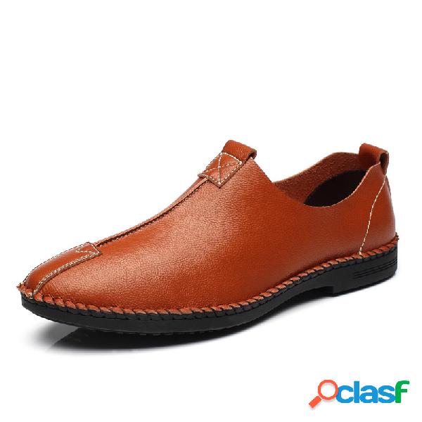 Men Handmade Leather Business Stitching Slip On Casual Shoes