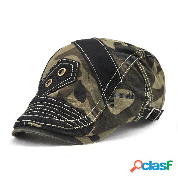 Men Pure Cotton Camouflage Patchwork Beret Caps Visor