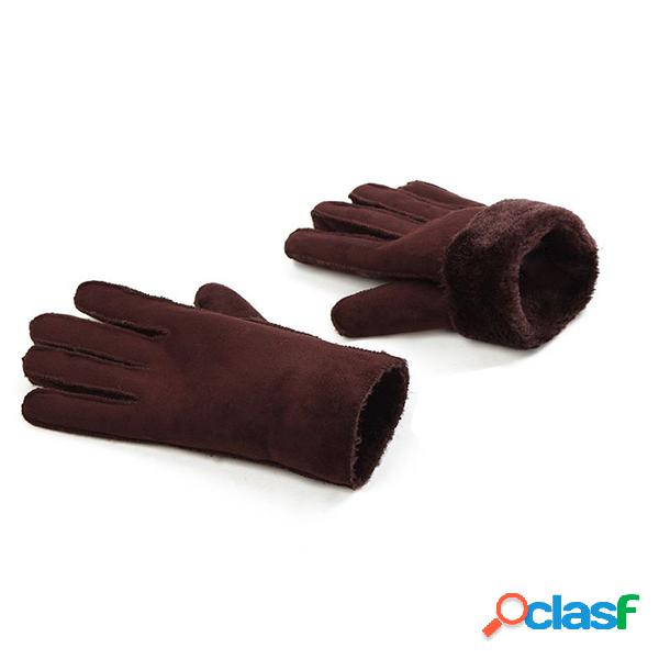 Men Women Suede Full Finger Gloves Outdoor Windproof Warm