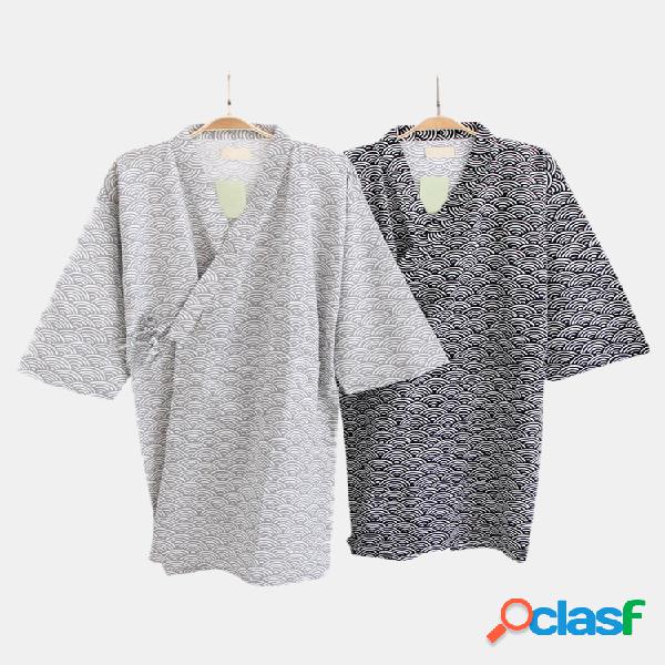 Mens 100% Algodão Kimono Japonês Respirável Macio Sono