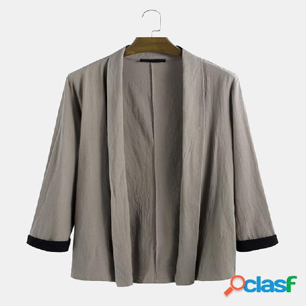 Mens 100% algodão chinês médio-longo cardigan de manga