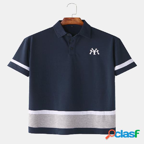 Mens 100% algodão listra retalhos slim fit manga curta