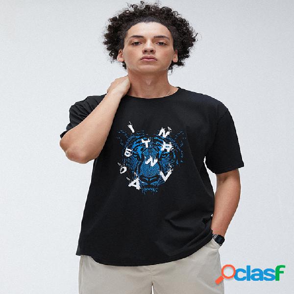 Mens 100% algodão tee gráfico impresso t-shirt de manga