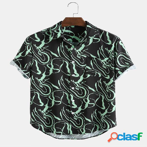 Mens Abstract Padrão Bolso no peito Camisas de manga curta