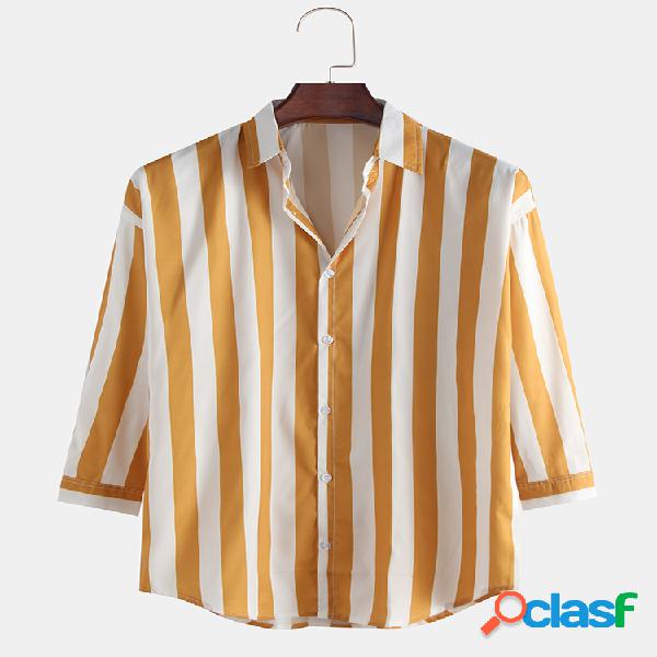 Mens Big Stirped manga três quartos camisas de grife