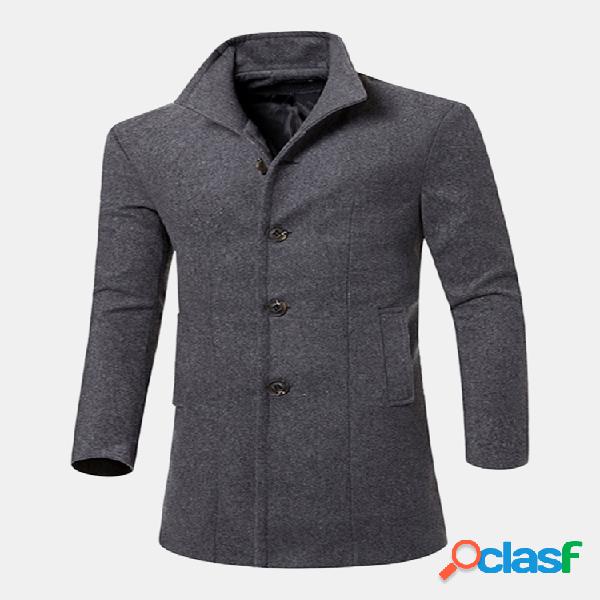 Mens Business Casual Solid Woolen Slim Fit Trench Coat