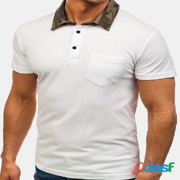 Mens Camo Impresso Collar Design T-shirt de manga curta Slim