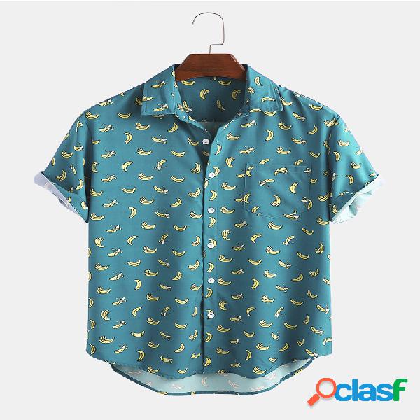 Mens Cartoon Banana Impresso manga curta camisas soltas