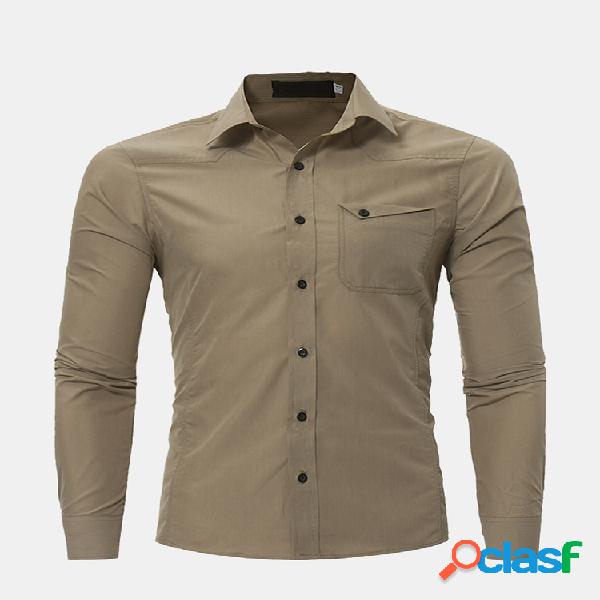 Mens Casual Business Lapela Collar Slim Fit Algodão de