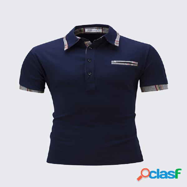 Mens Casual Cor sólida Falso Frente Pocket Golf Camisa