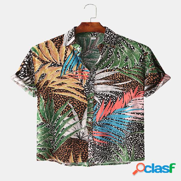 Mens Casual Havaiano Tropical Digital Print Camisas de manga