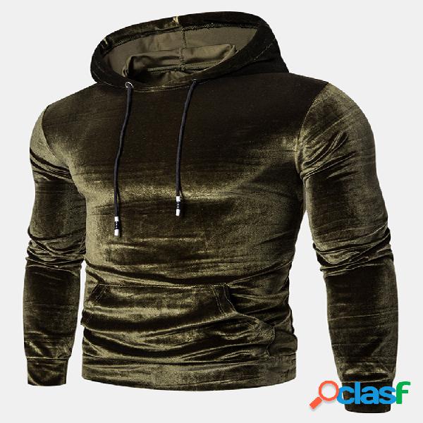 Mens Casual Solid Color Kangaroo Pocket Drawstring Hoodies