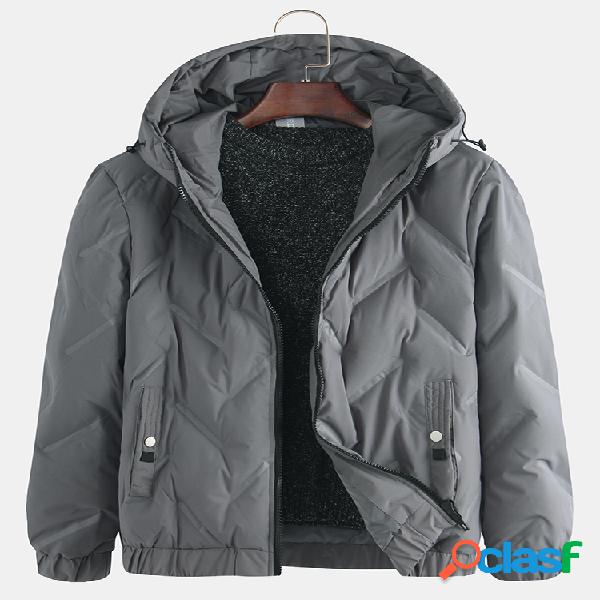 Mens Casual Solid Color Thicken Plush Feather Hooded Down