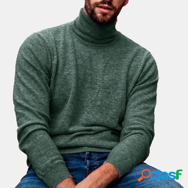 Mens Casual Solid Color Thin Knit High Collar Sweaters
