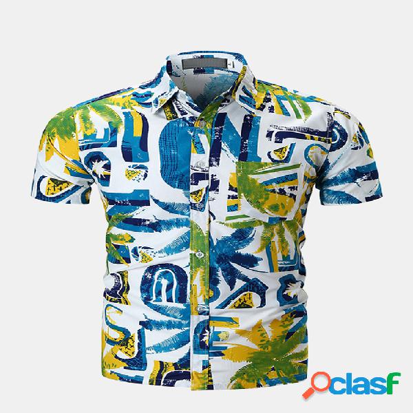 Mens Casual impressão Slim Fit manga curta havaiano Camisa