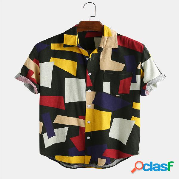 Mens Casual respirável Color Block Camisas de manga curta