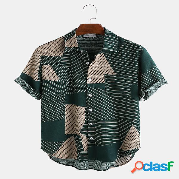 Mens Casual respirável listrado cor bloco camisas de manga