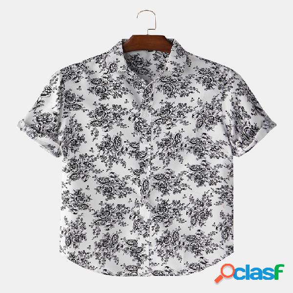 Mens Classic Rose Print Camisas de manga curta