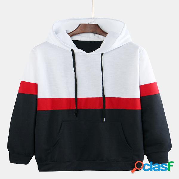 Mens Color Block manga comprida solta Fit Pullover Hoodies