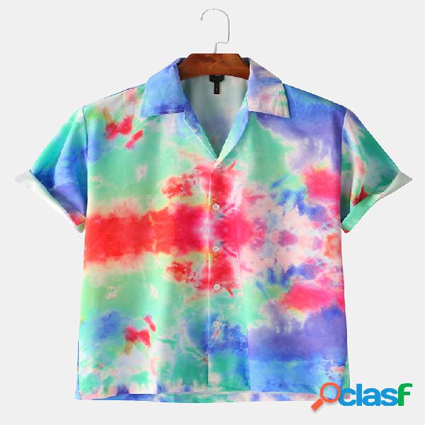 Mens Color Tie-Dye Casual Loose manga curta Camisa