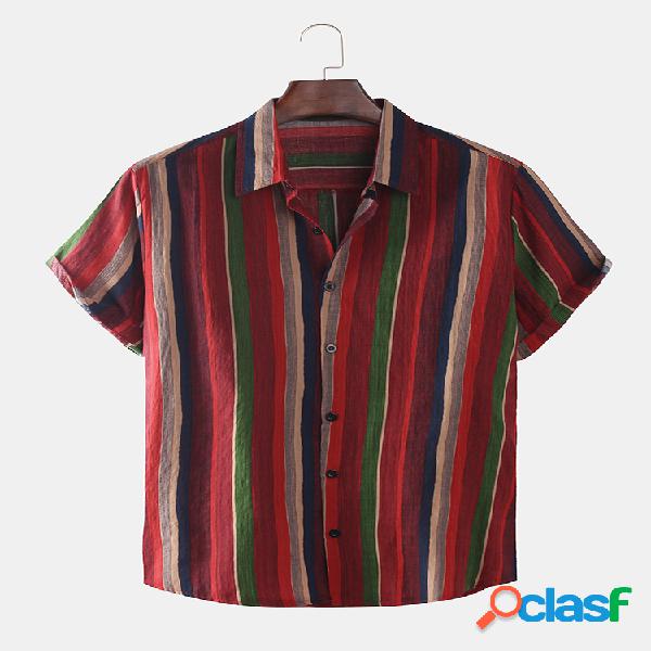 Mens Colorful Listrado Impresso Moda manga curta camisas