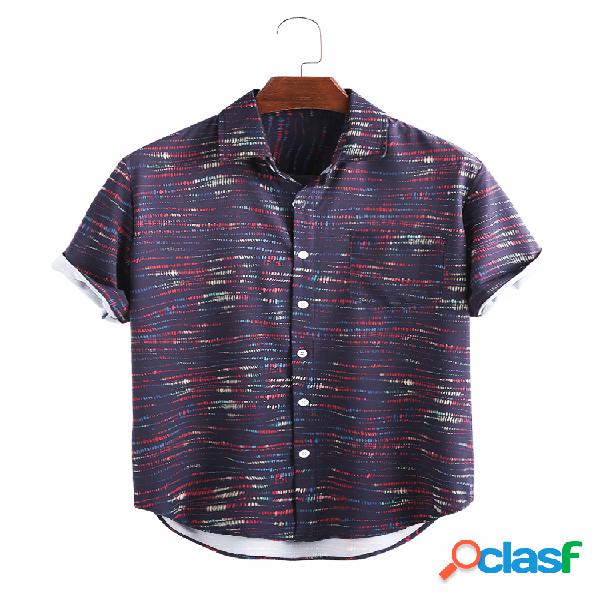 Mens Colorful Listrado Impresso manga curta camisas soltas