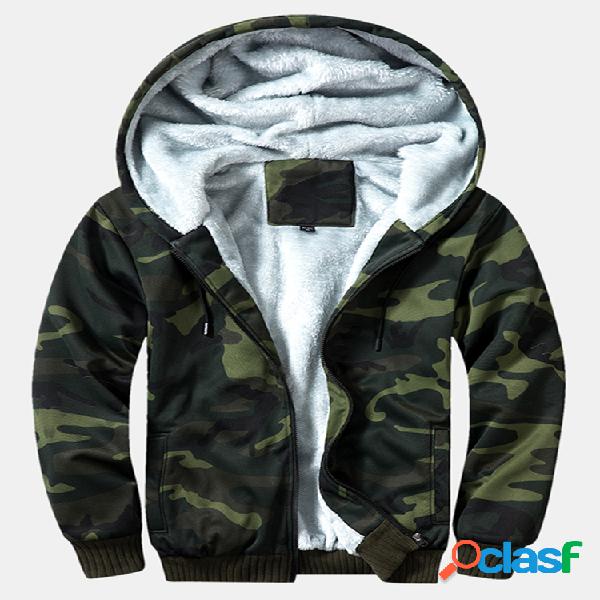 Mens Cool Camouflage Thicken Plush Coral Fleece Drawstring