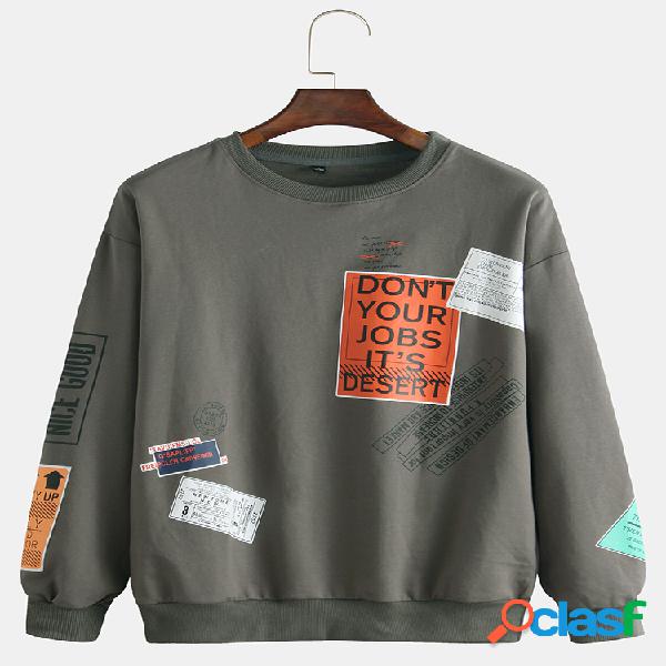 Mens Cool Padrão Slogan gráfico Print O-Neck Moletom