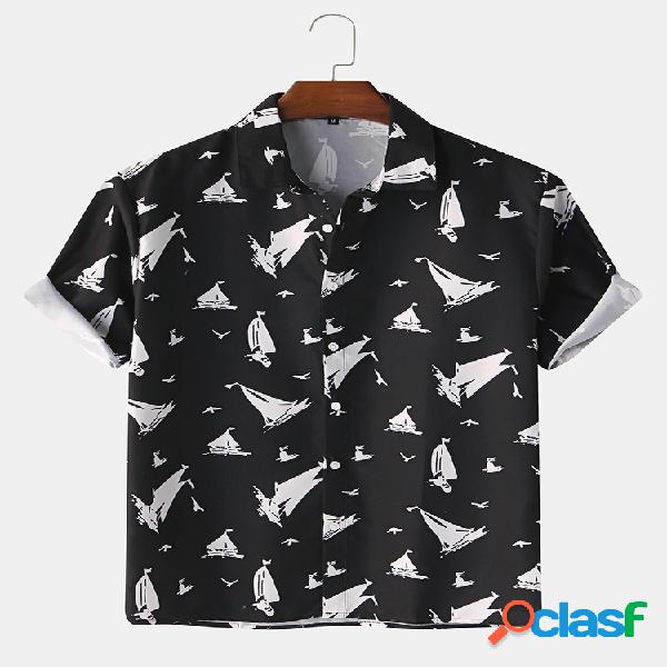 Mens Cool Sailboat Graphic Print Camisas de manga curta