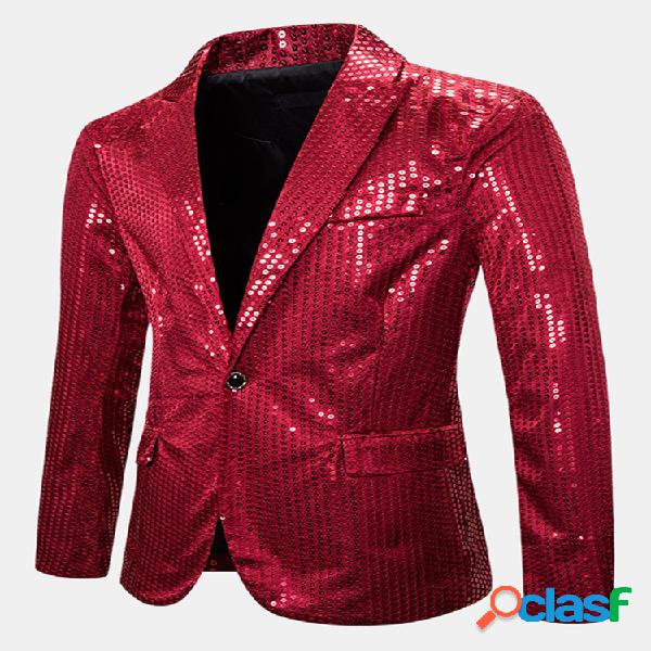 Mens Cool Shining Sequin Silk Disco Party One Botão Side