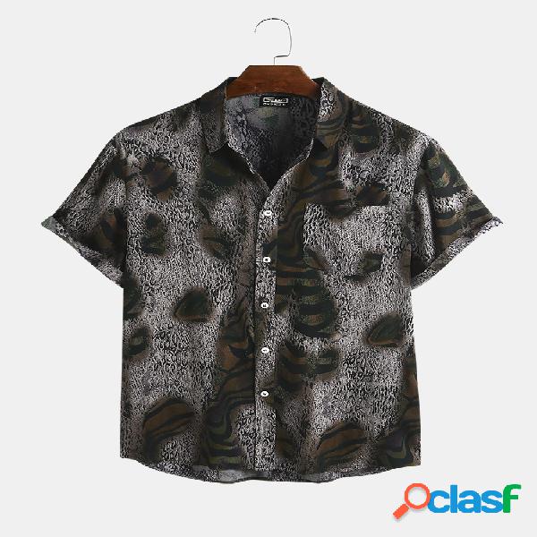 Mens Cool respirável leopardo impressão peito bolso