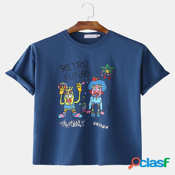 Mens Cotton Cartoon Character Doodle Engraçado Home Casual