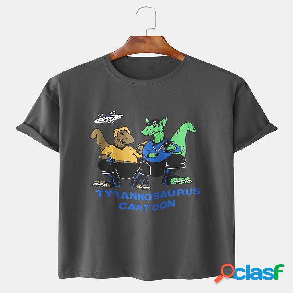 Mens Cotton Cartoon T-Rex Dinosaur Impresso Graphic T-shirt