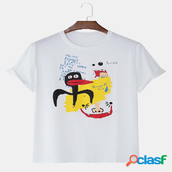 Mens Cotton Fun Crow Pintados à mão Doodle Home Round Neck