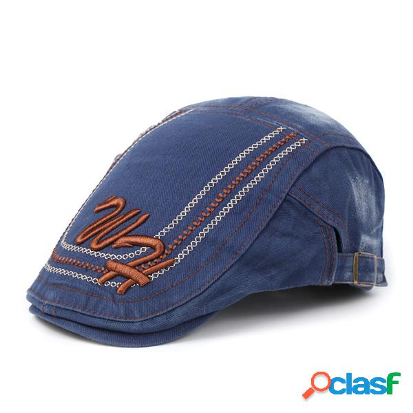 Mens Cotton Letter Bordado Beret Hat Soldo Ajustável Casual