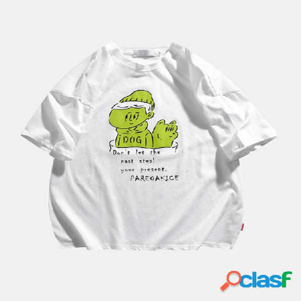 Mens Cotton Lettering Cartoon Impresso Home Casual Loose