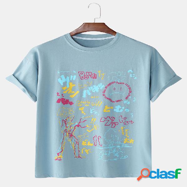 Mens Cotton Pintados à mão japonês Graffiti personagem