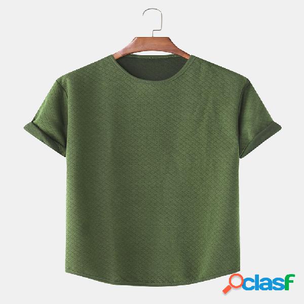 Mens Cotton Solid Color Lazer Holiday Home Round Neck