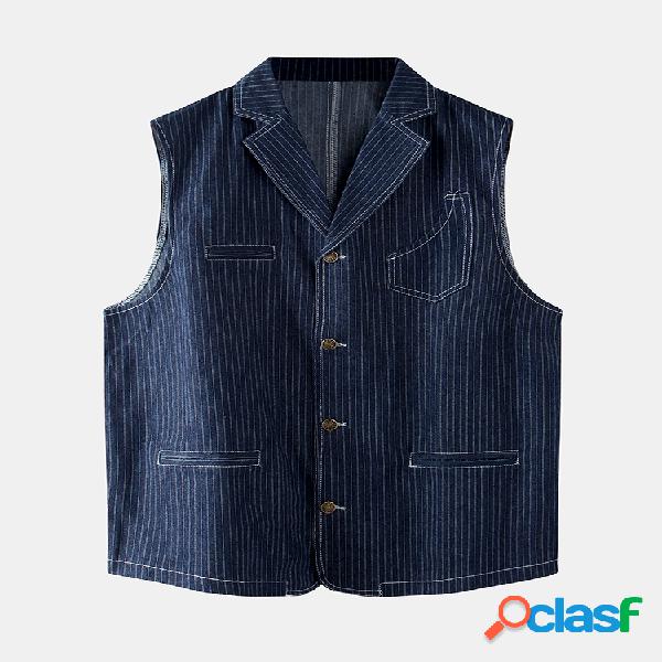 Mens Cotton Stripe Multi Pockets Coletes sem mangas