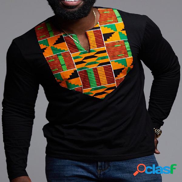 Mens Dashiki African Floral Shirts Mexican V Neck manga