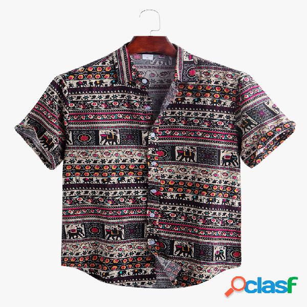 Mens Designer 100% Algodão Étnica Tribal Elefante Totem