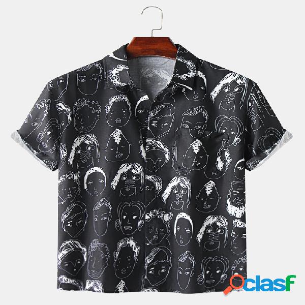 Mens Designer Cartoon Face Impresso Camisas de manga curta