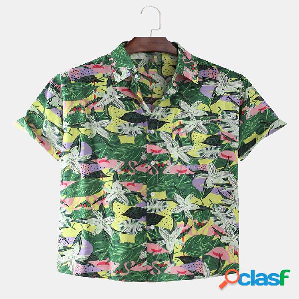 Mens Designer Flores e Plantas Impresso Camisas de manga